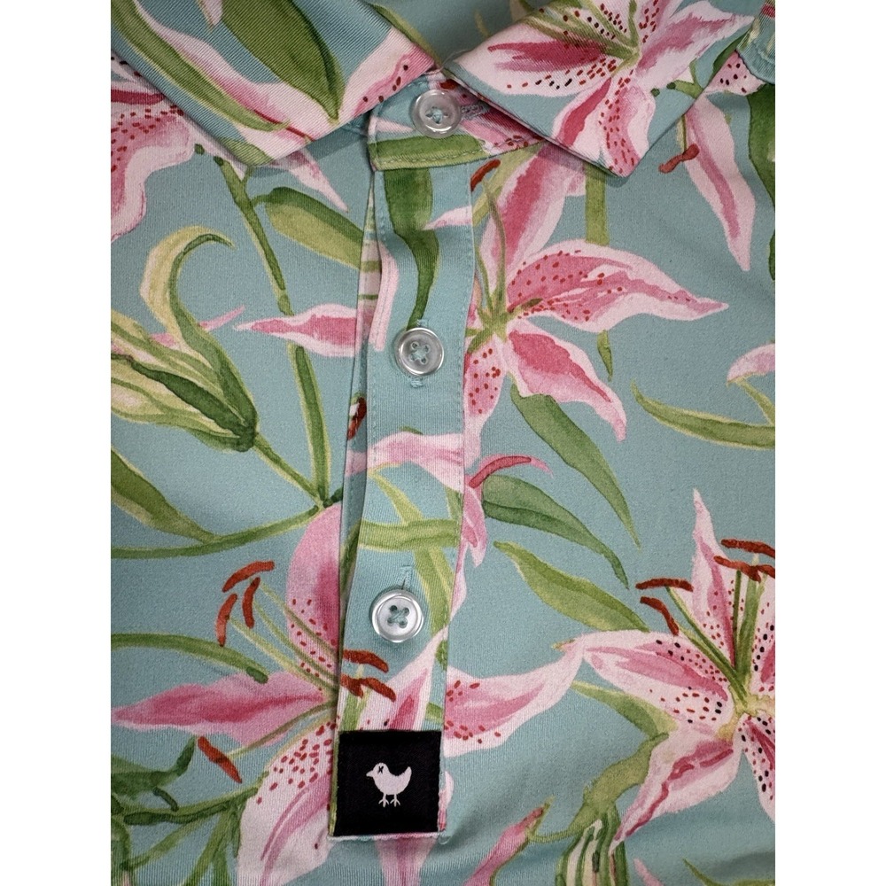 Bad Birdie Mens Medium Floral All Over Print Short Sleeve Golf Polo Performance - Picture 4 of 10